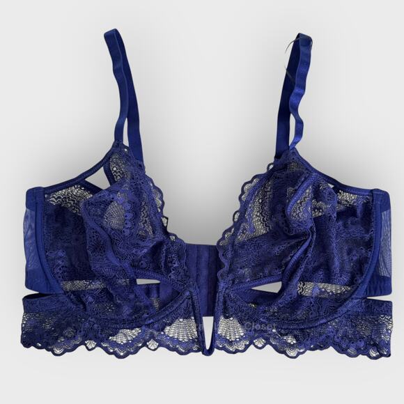 Thistle & Spire Kane V-wire Lace Bra | Plus Size 40DD Navy Blue Sheer Lingerie - Picture 1 of 10